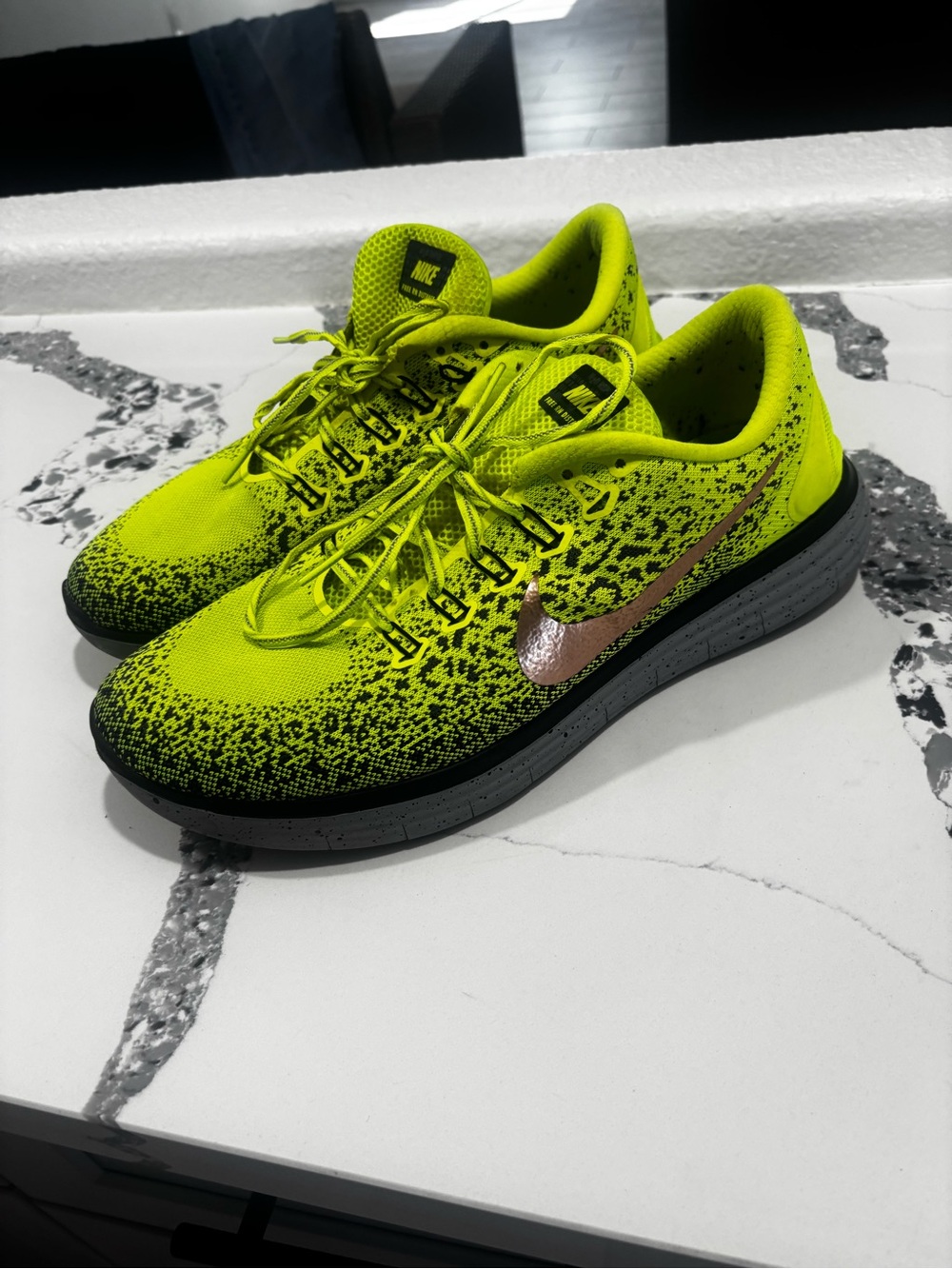 Nike Neon Yellow and Rose Gold Running Trainers size 14 used no box